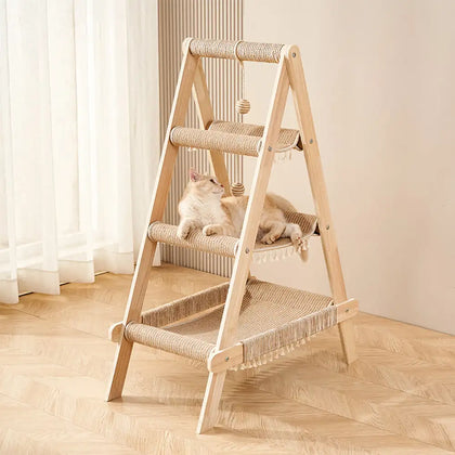HammockTree™ – Árbol Rascador para Gatos 3 en 1 de Madera con Hamacas